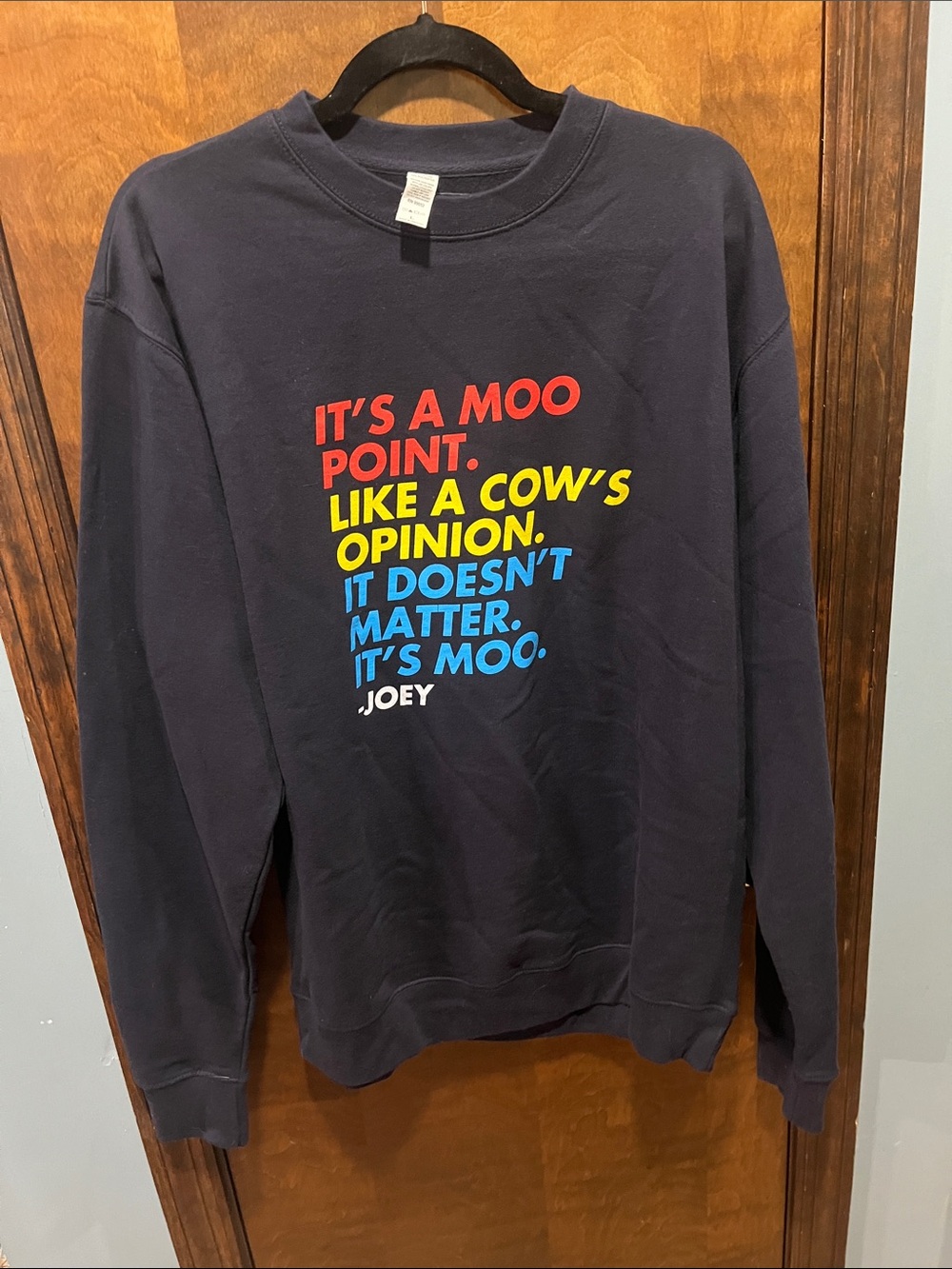 The Friends Experience Navy Crewneck Sweatshirt Moo Point